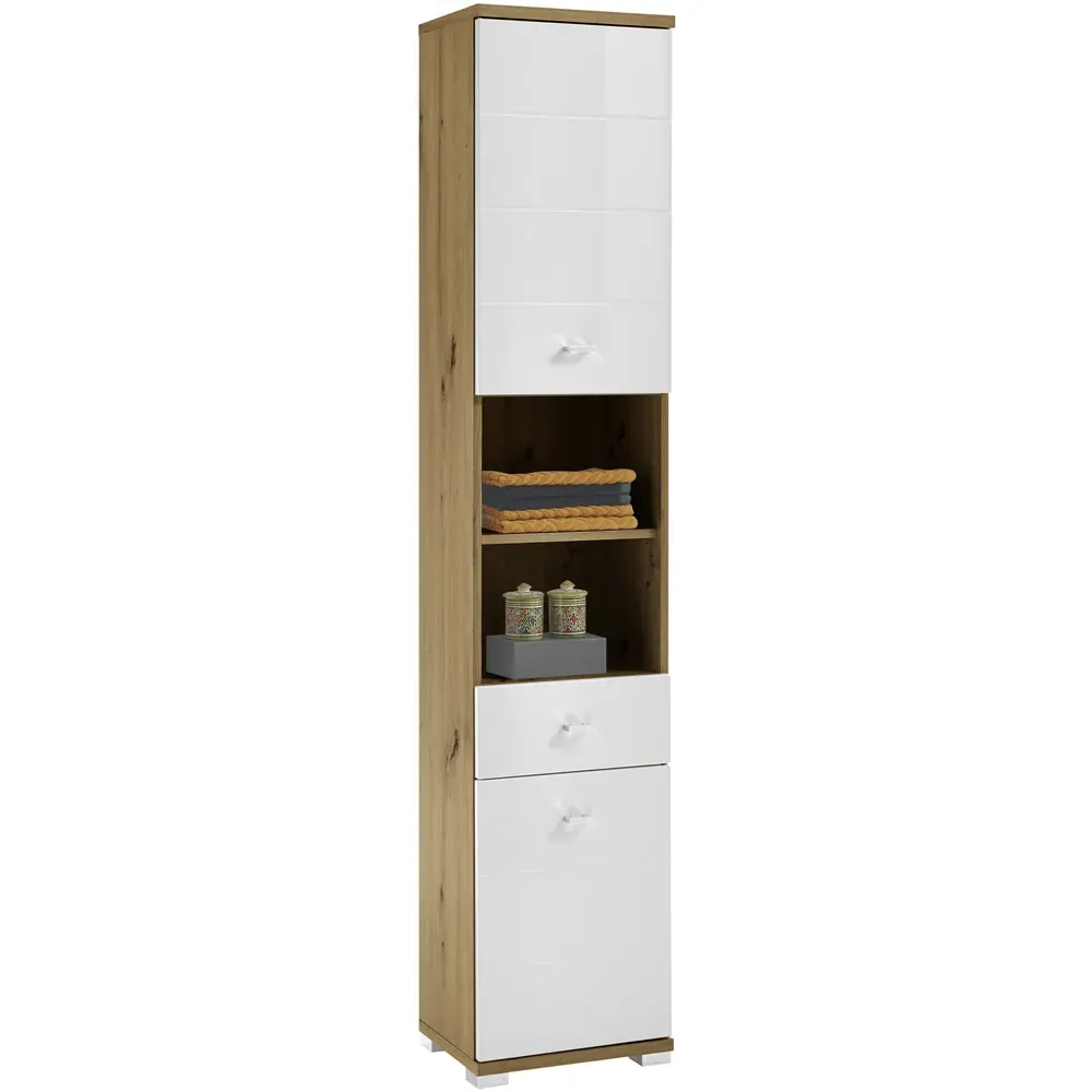 Pool 2 Door Single Drawer Tall Cabinet - White, Oak