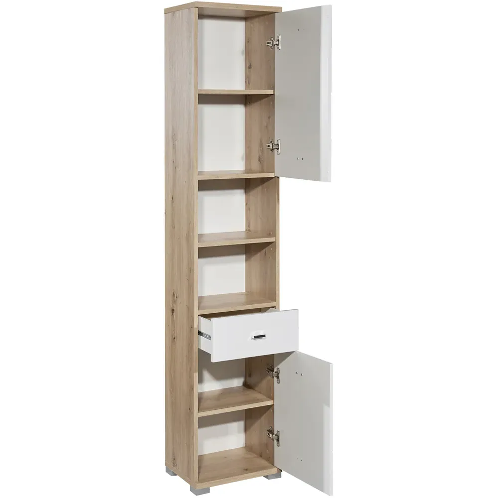 Pool 2 Door Single Drawer Tall Cabinet - White, Oak