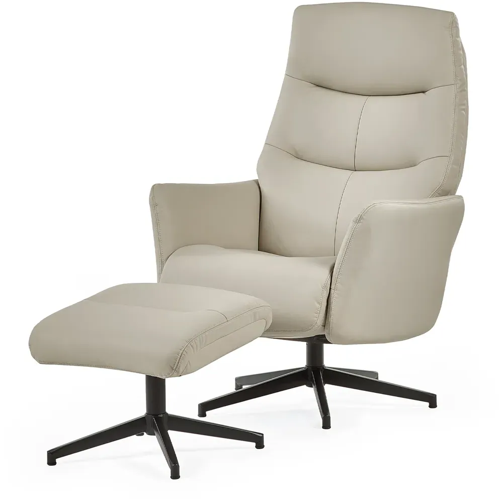 Priya Recliner Chair with Footstool - Grey, Faux Leather