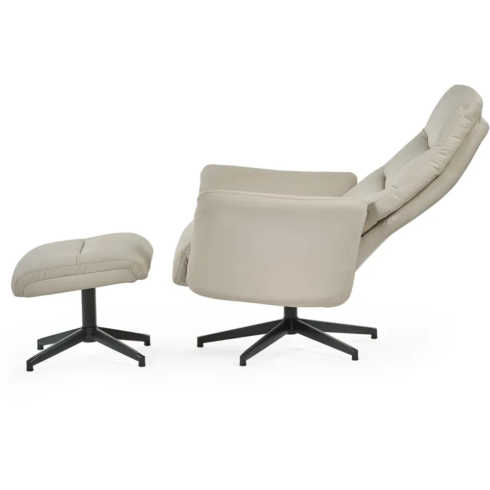 Priya Recliner Chair with Footstool - Grey, Faux Leather