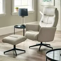 Priya Recliner Chair with Footstool - Grey, Faux Leather
