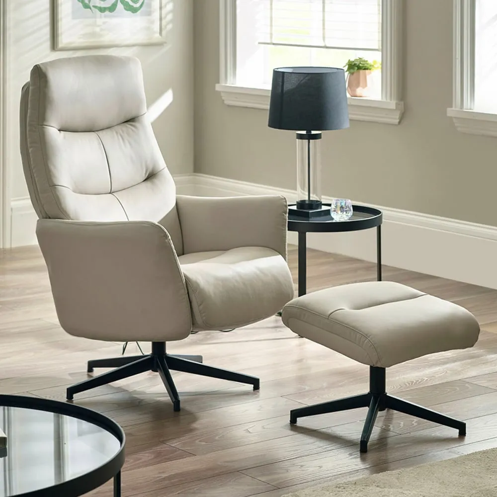 Priya Recliner Chair with Footstool - Grey, Faux Leather image