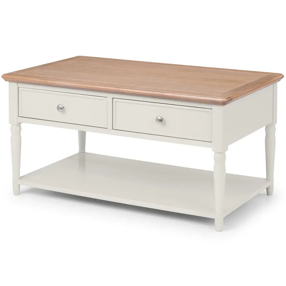 Provence 2 Drawer Coffee Table - Grey, Limed Oak