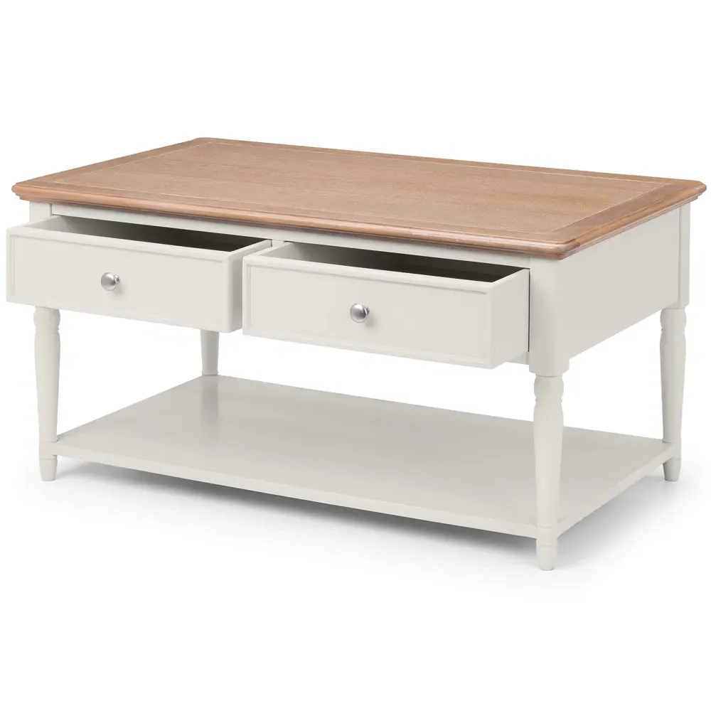 Provence 2 Drawer Coffee Table - Grey, Limed Oak