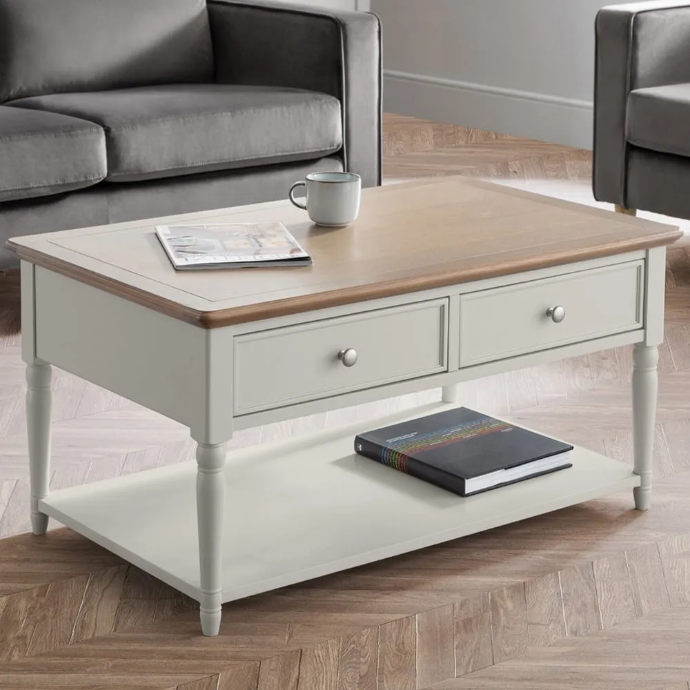 Provence 2 Drawer Coffee Table - Grey, Limed Oak image