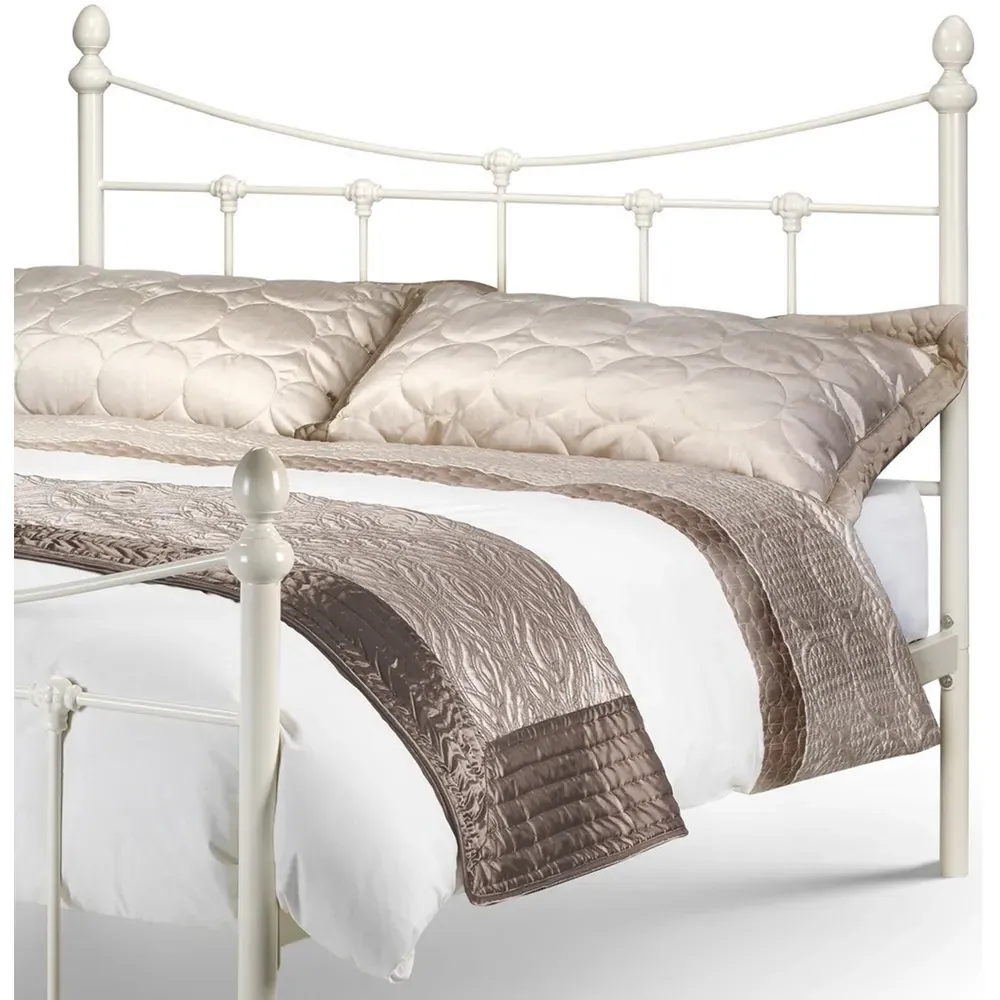 Rebecca Double Bed Frame - Stone White, Metal