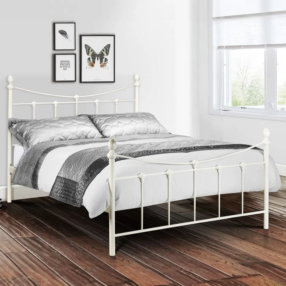 Rebecca Double Bed Frame - Stone White, Metal