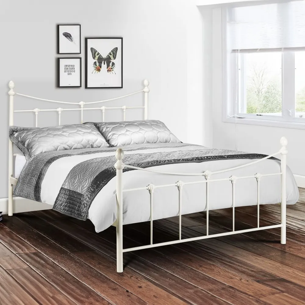 Rebecca King Size Bed Frame - White, Metal