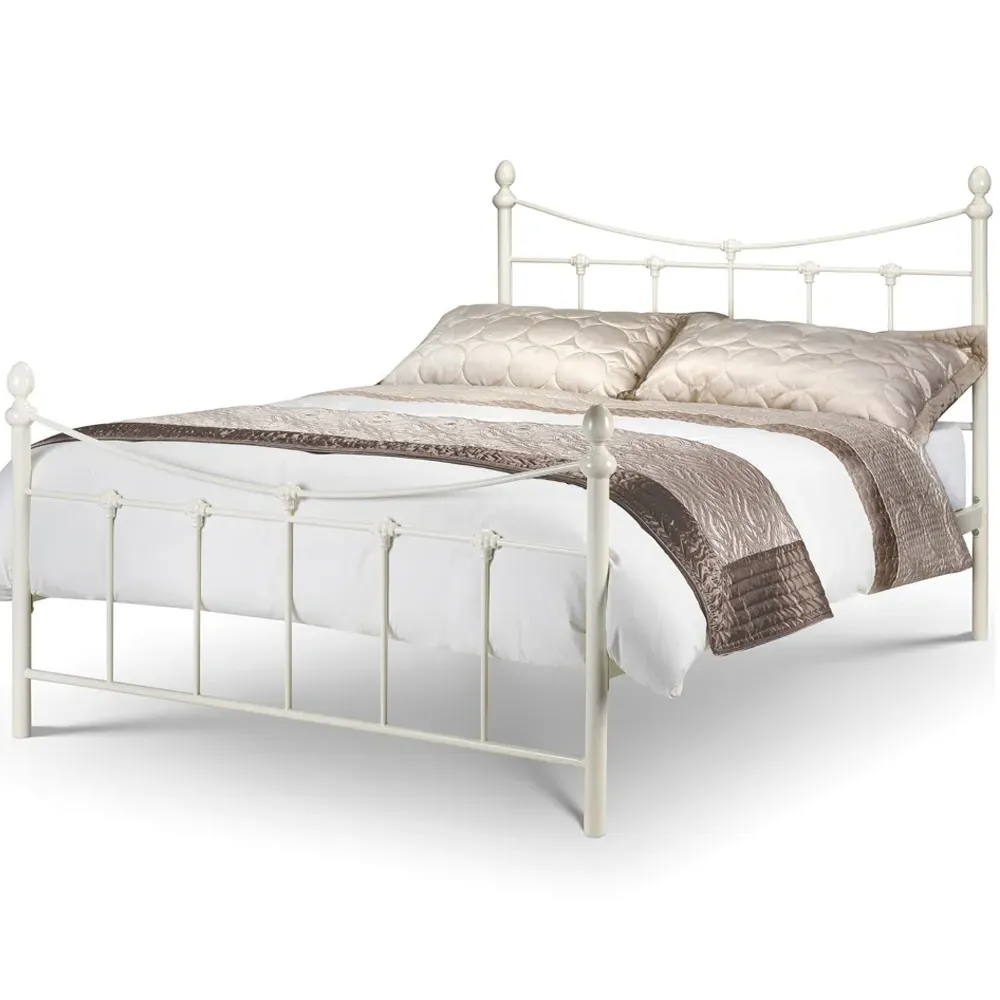Rebecca Single Bed Frame - Stone White, Metal