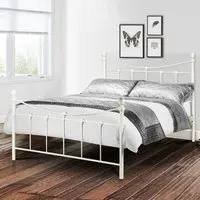 Rebecca Single Bed Frame - Stone White, Metal