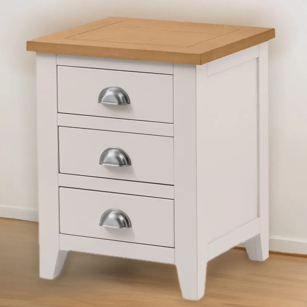 Richmond 3 Drawer Bedside Table - Grey, Oak image