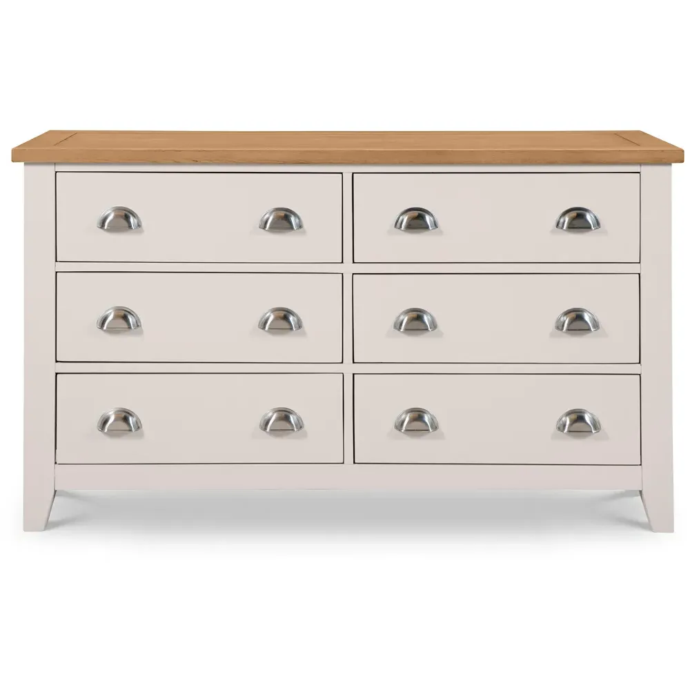 Richmond 6 Drawer Wide Chest of Drawers - Grey, Oak