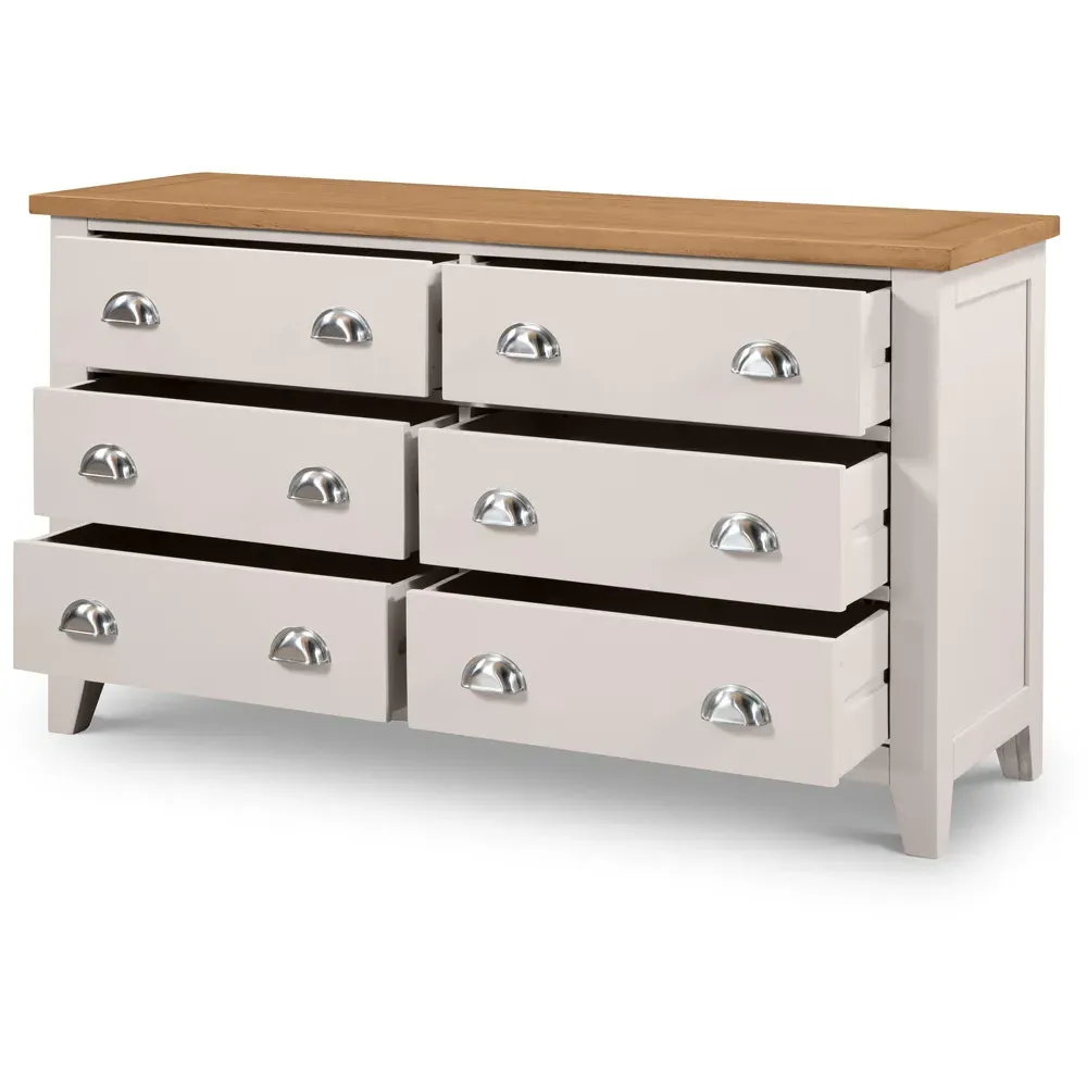 Richmond 6 Drawer Wide Chest of Drawers - Grey, Oak
