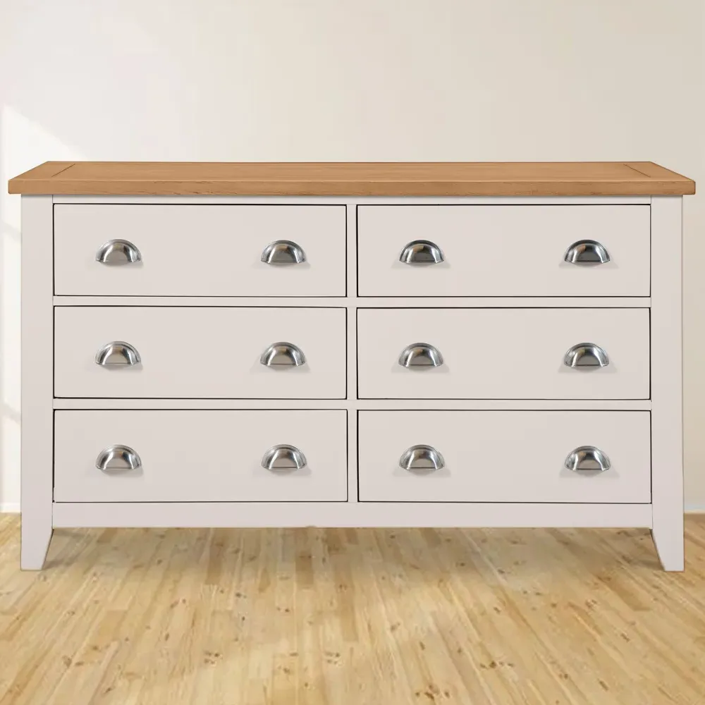 Richmond 6 Drawer Wide Chest of Drawers - Grey, Oak image