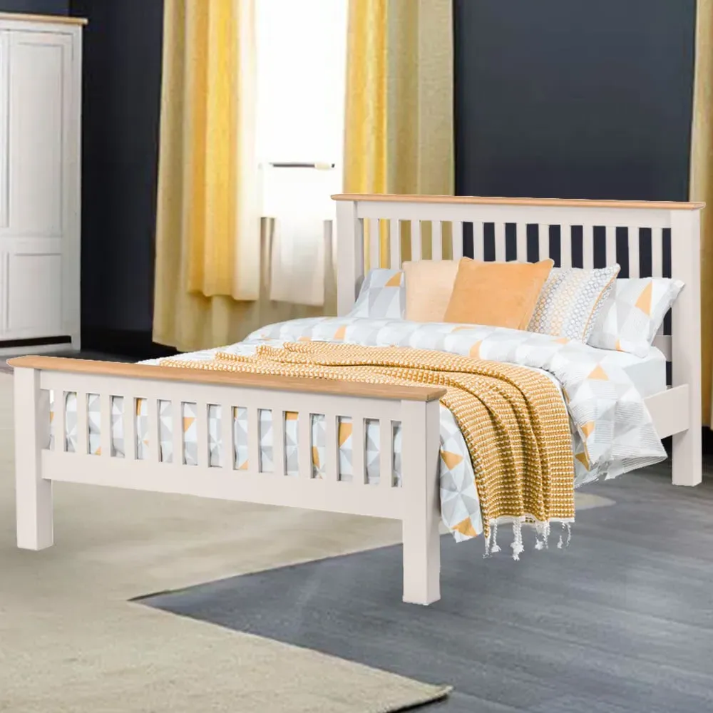 Richmond Double Bed Frame with High Foot End - Grey, Oak image