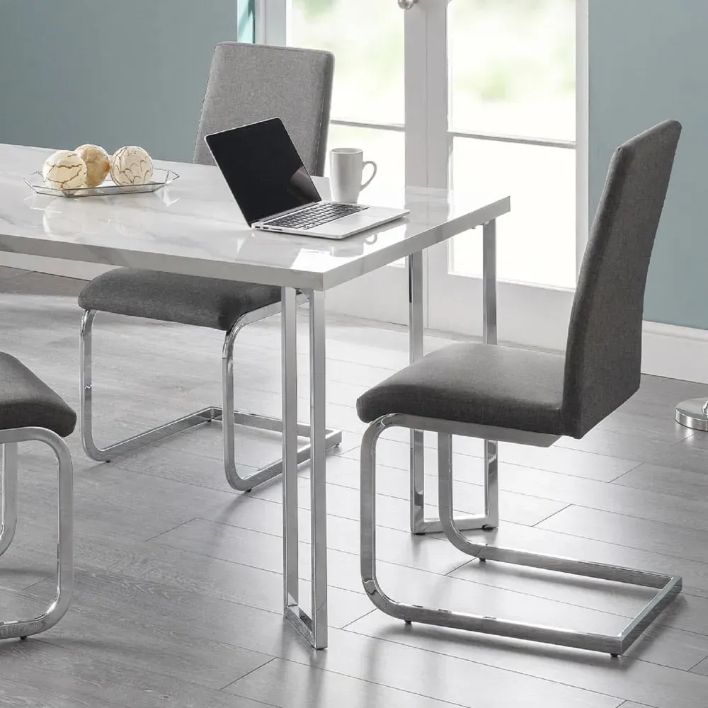Roma Set of 2 Cantilever Dining Chairs - Grey, Linen
