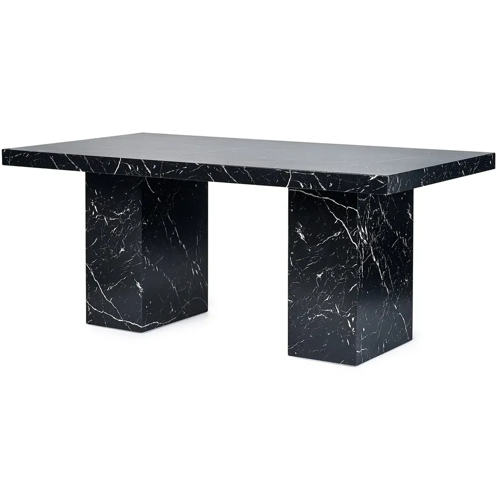 Rome 6 Seater Dining Table - Black, Marble Effect