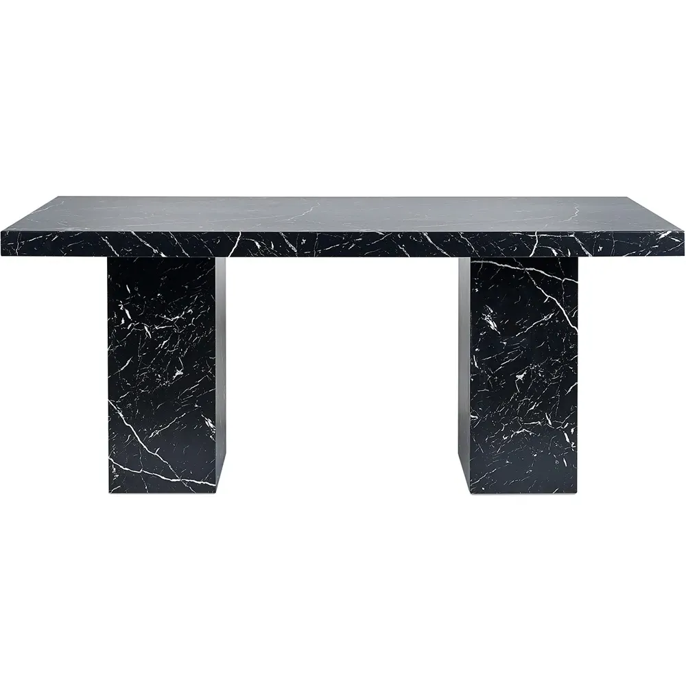 Rome 6 Seater Dining Table - Black, Marble Effect
