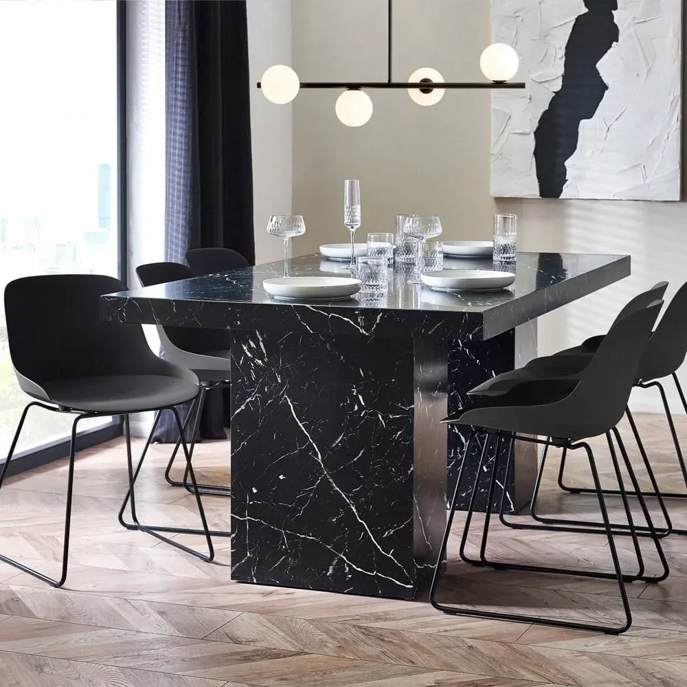 Rome 6 Seater Dining Table - Black, Marble Effect image