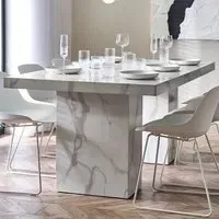 Rome 6 Seater Dining Table - White, Marble Effect