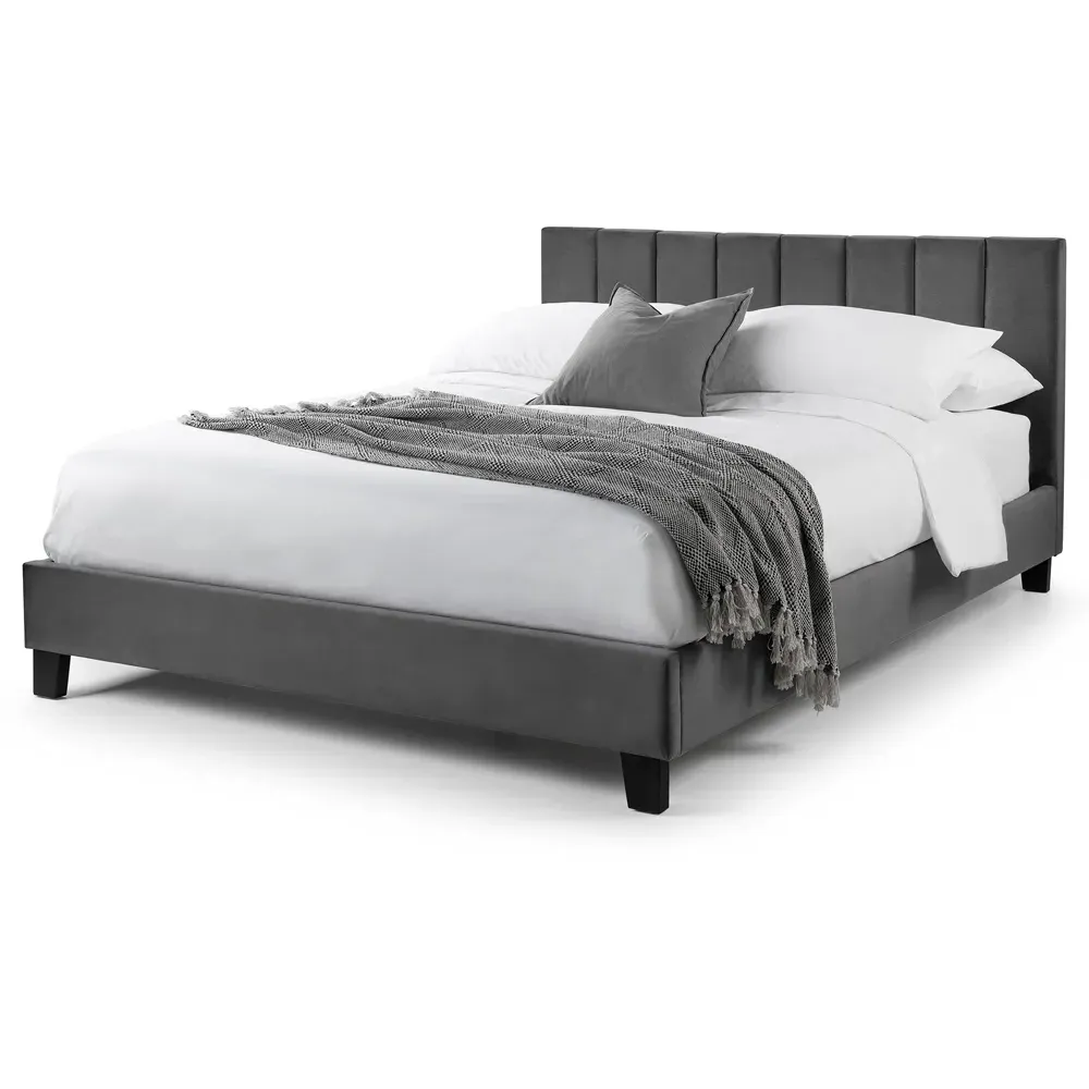 Rosa Double Bed in a Box - Grey, Velvet