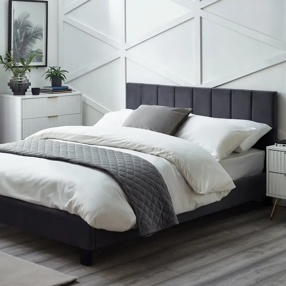 Rosa Double Bed in a Box - Grey, Velvet