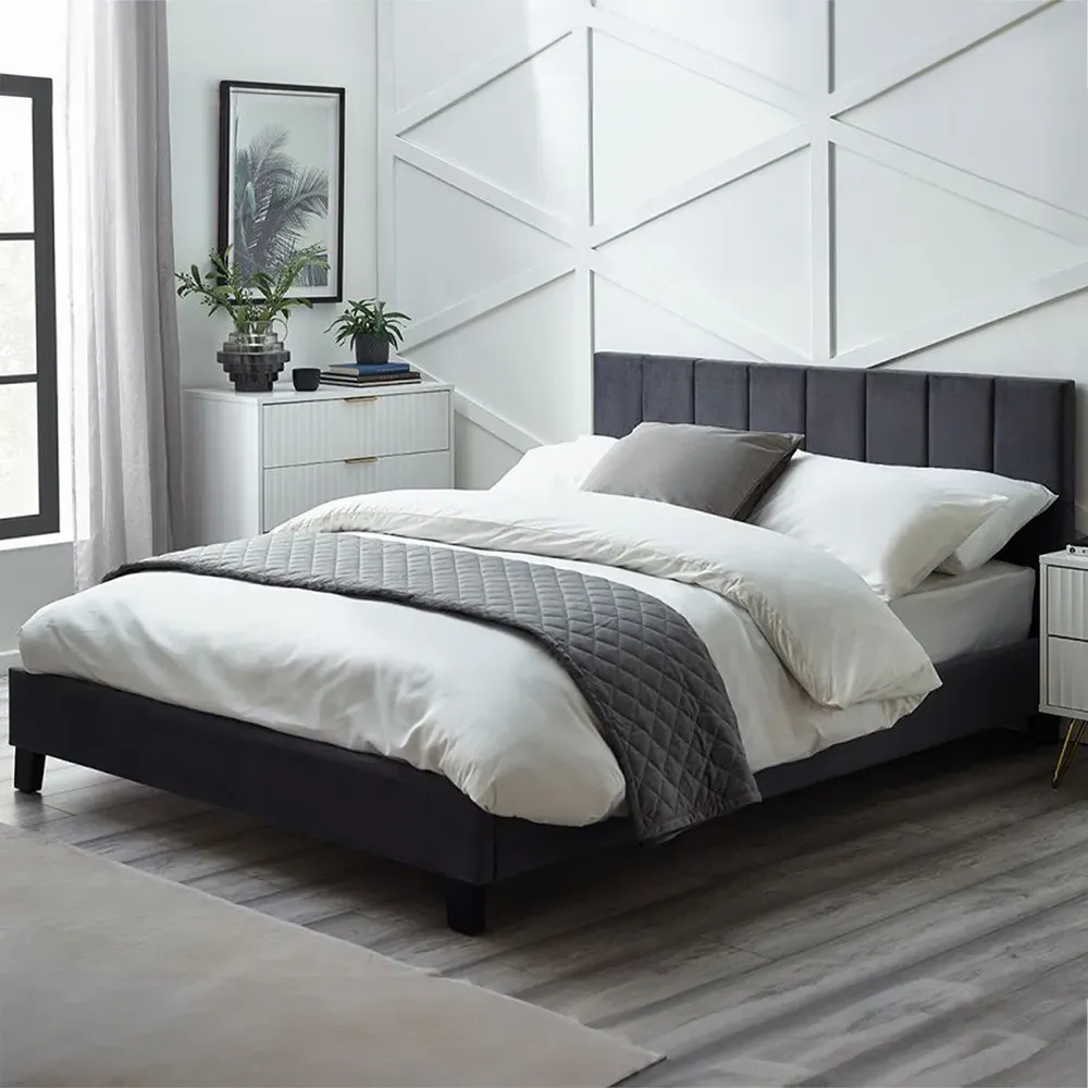 Rosa Single Bed in a Box - Grey, Velvet image