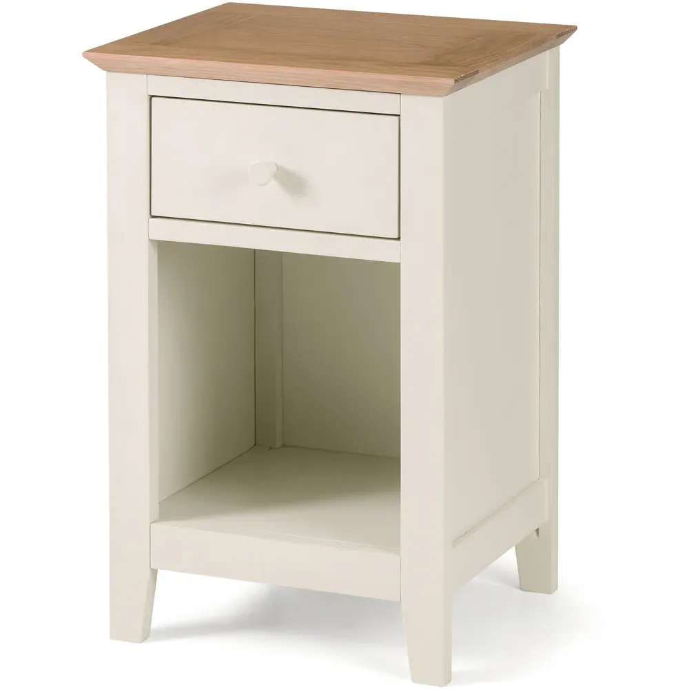 Salerno Shaker Single Drawer Bedside Table - Ivory, Oak