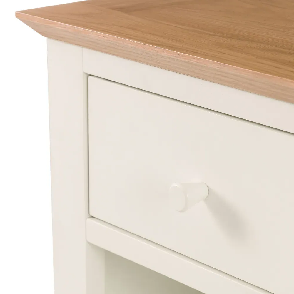 Salerno Shaker Single Drawer Bedside Table - Ivory, Oak