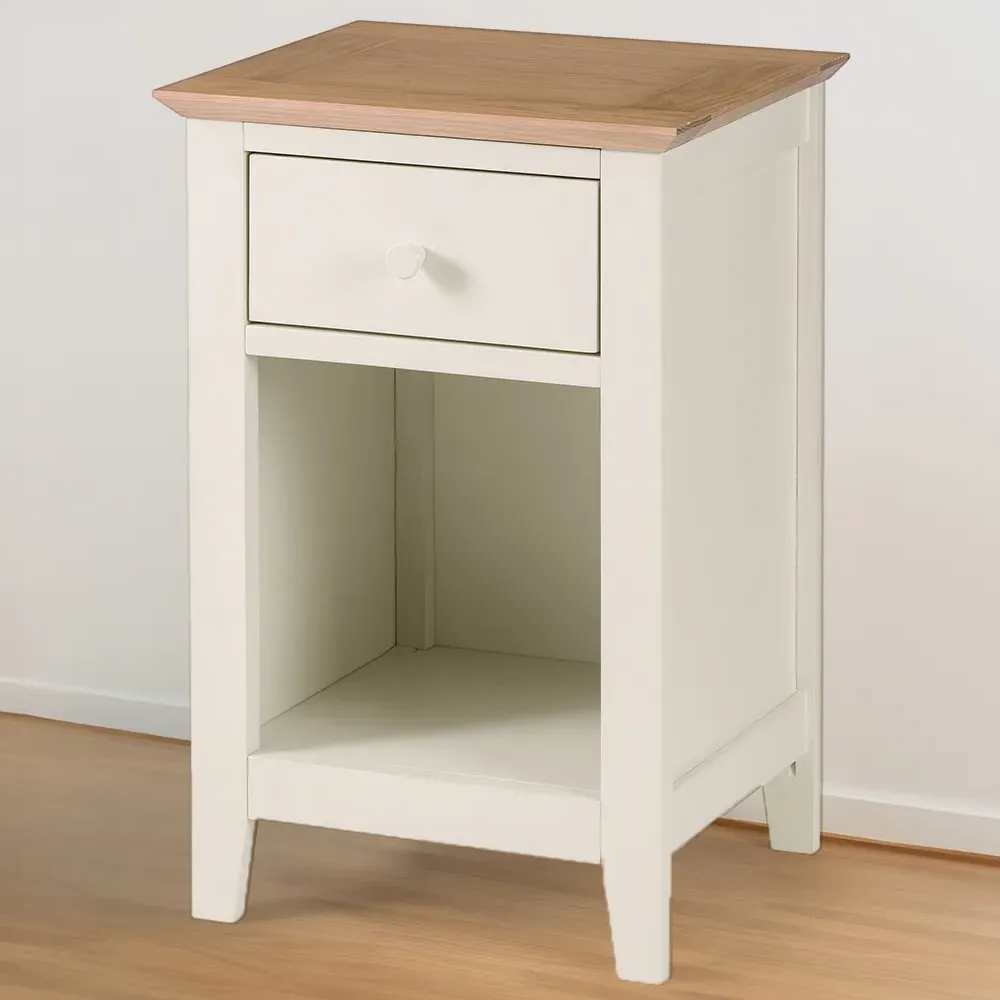 Salerno Shaker Single Drawer Bedside Table - Ivory, Oak image