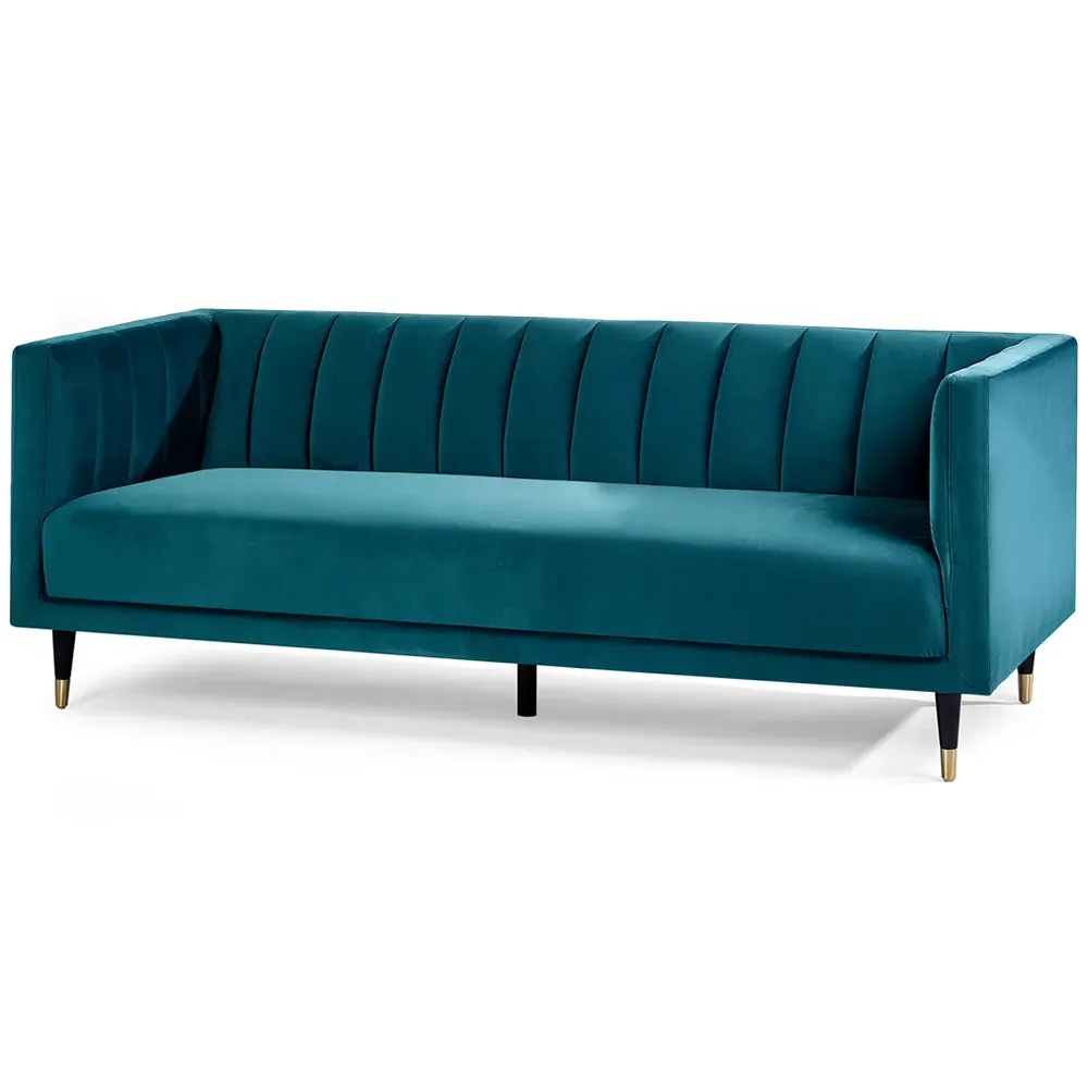 Salma 3-Seater Scalloped Back Sofa - Teal, Velvet