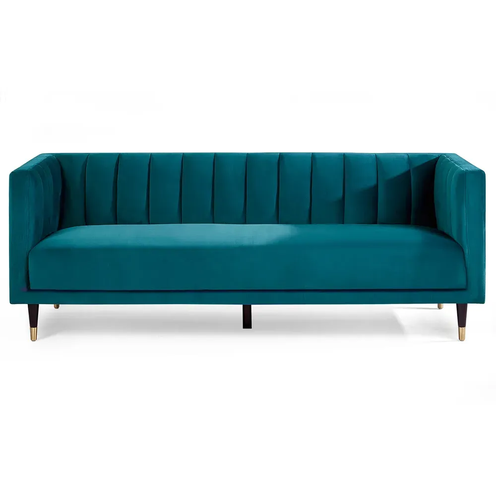 Salma 3-Seater Scalloped Back Sofa - Teal, Velvet
