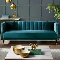 Salma 3-Seater Scalloped Back Sofa - Teal, Velvet
