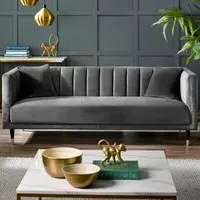 Salma 3-Seater Sofa with Scalloped Back - Grey, Velvet