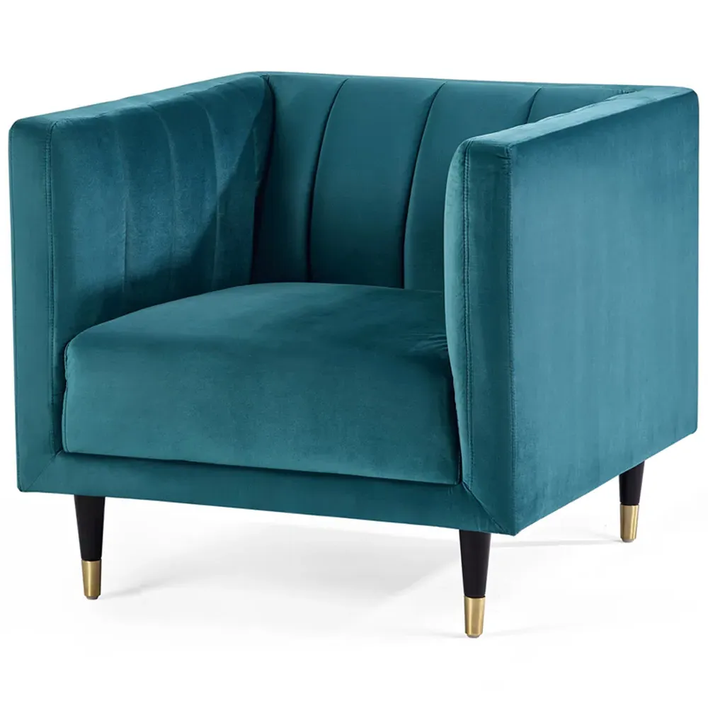 Salma Scalloped Back Chair - Teal, Velvet