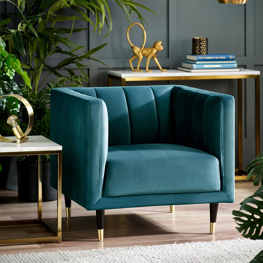 Salma Scalloped Back Chair - Teal, Velvet