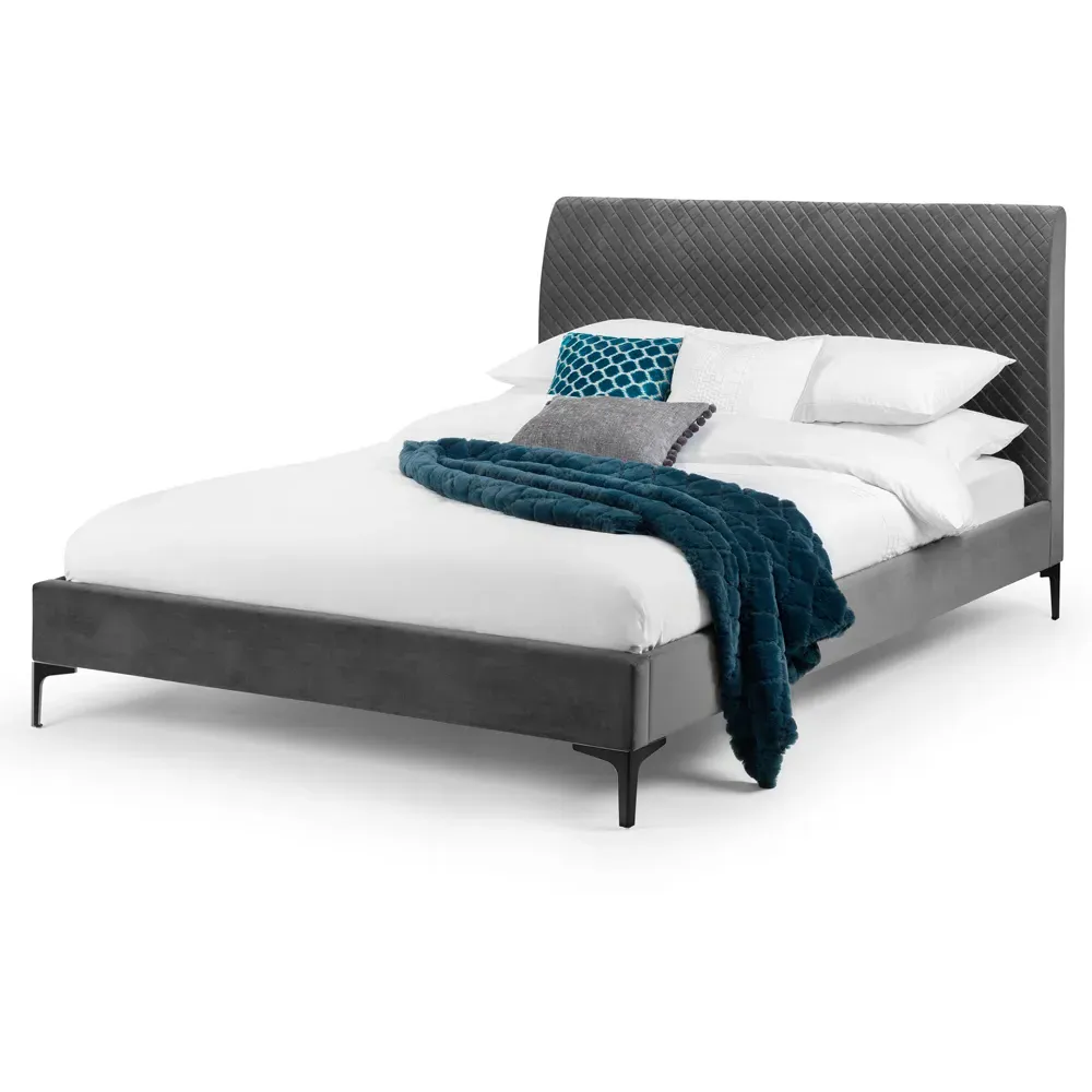 Sanderson Double Bed Frame - Grey, Velvet