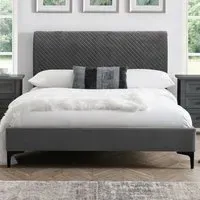 Sanderson Double Bed Frame - Grey, Velvet