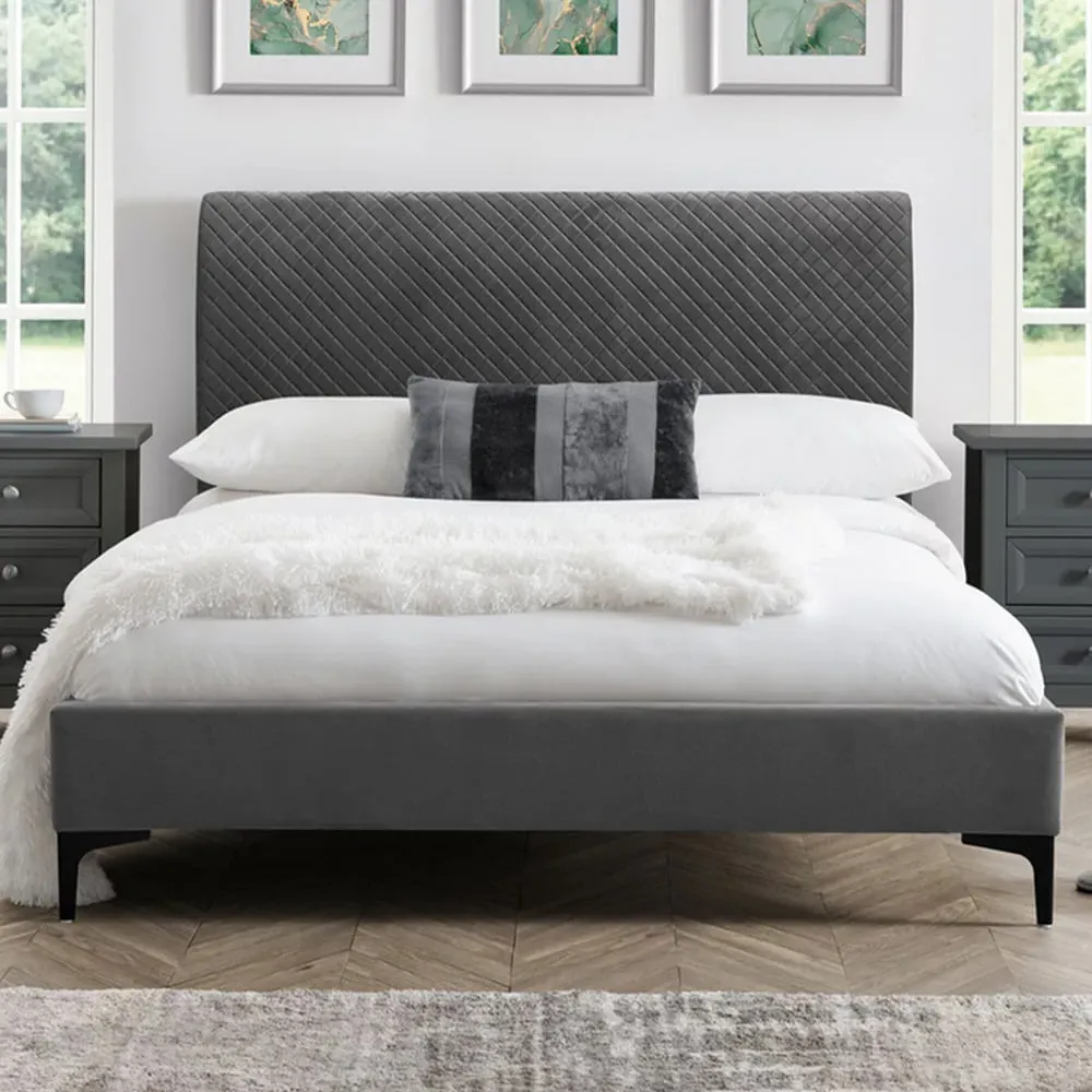 Sanderson King Size Bed Frame - Grey, Velvet image
