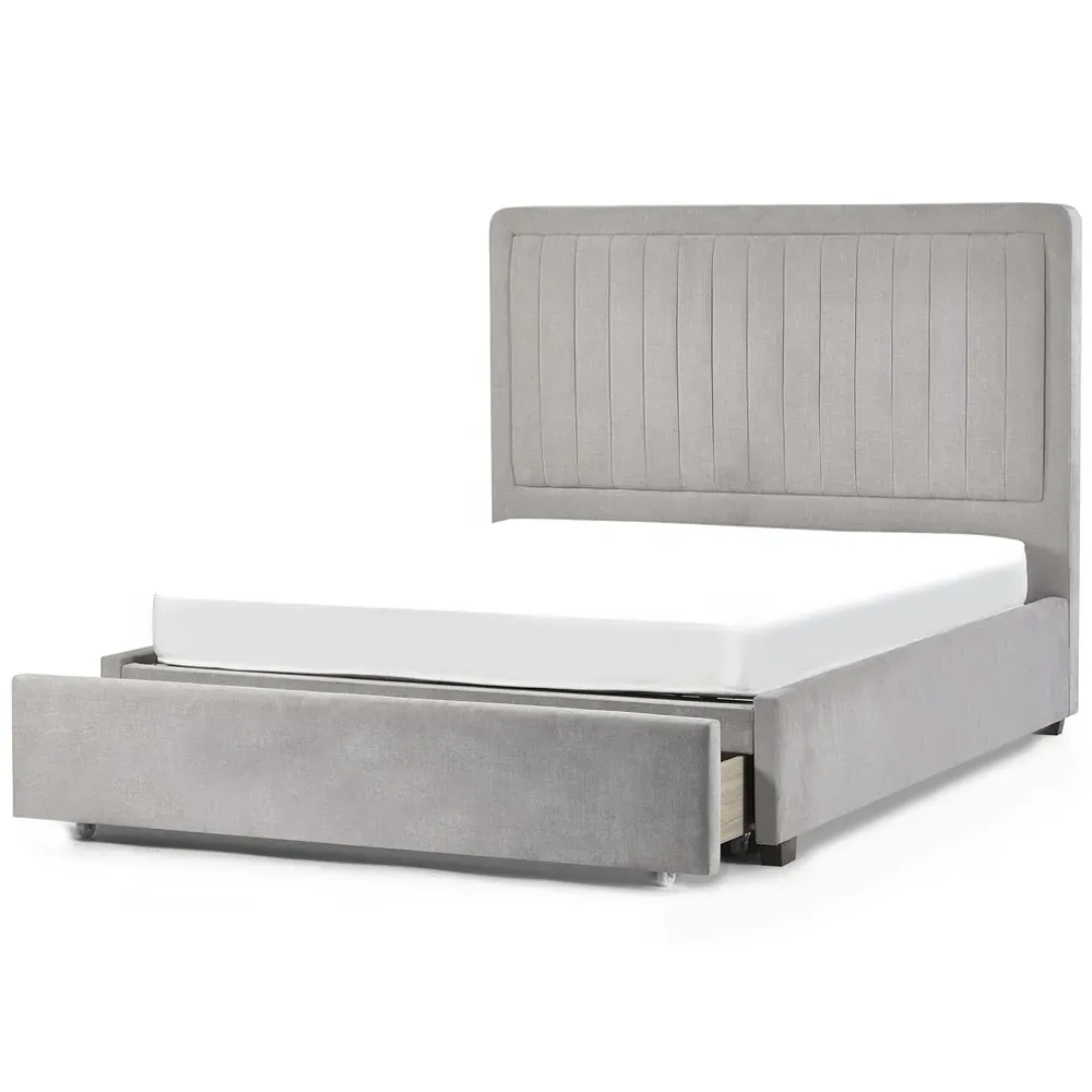 Savannah Double Bed Frame with Storage - Grey, Velvet