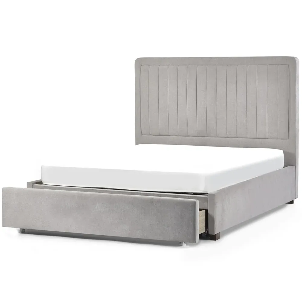 Savannah King Size Bed Frame with Storage - Grey, Velvet