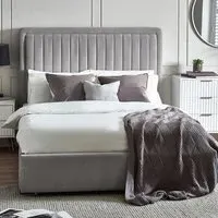 Savannah King Size Bed Frame with Storage - Grey, Velvet