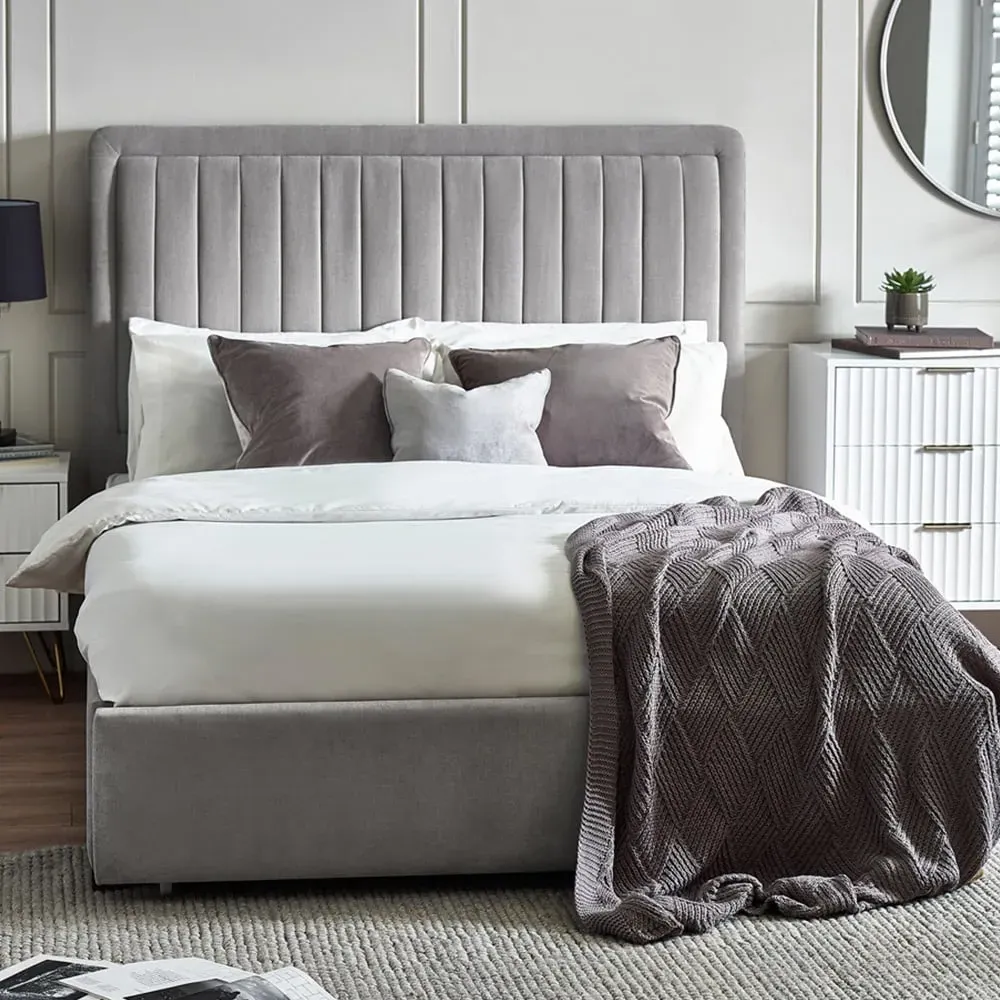 Savannah King Size Bed Frame with Storage - Grey, Velvet