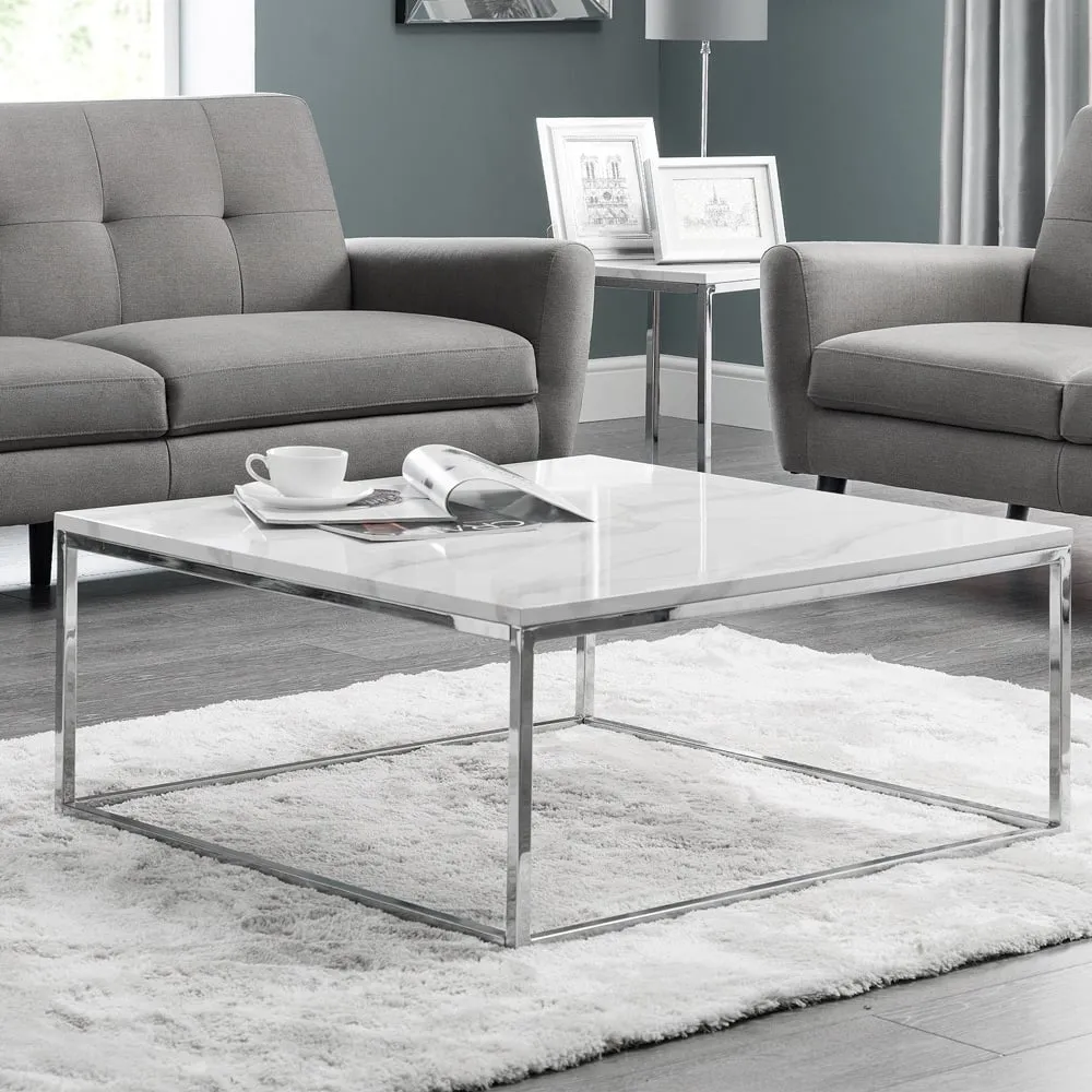 Scala Chrome Coffee Table - White, Marble
