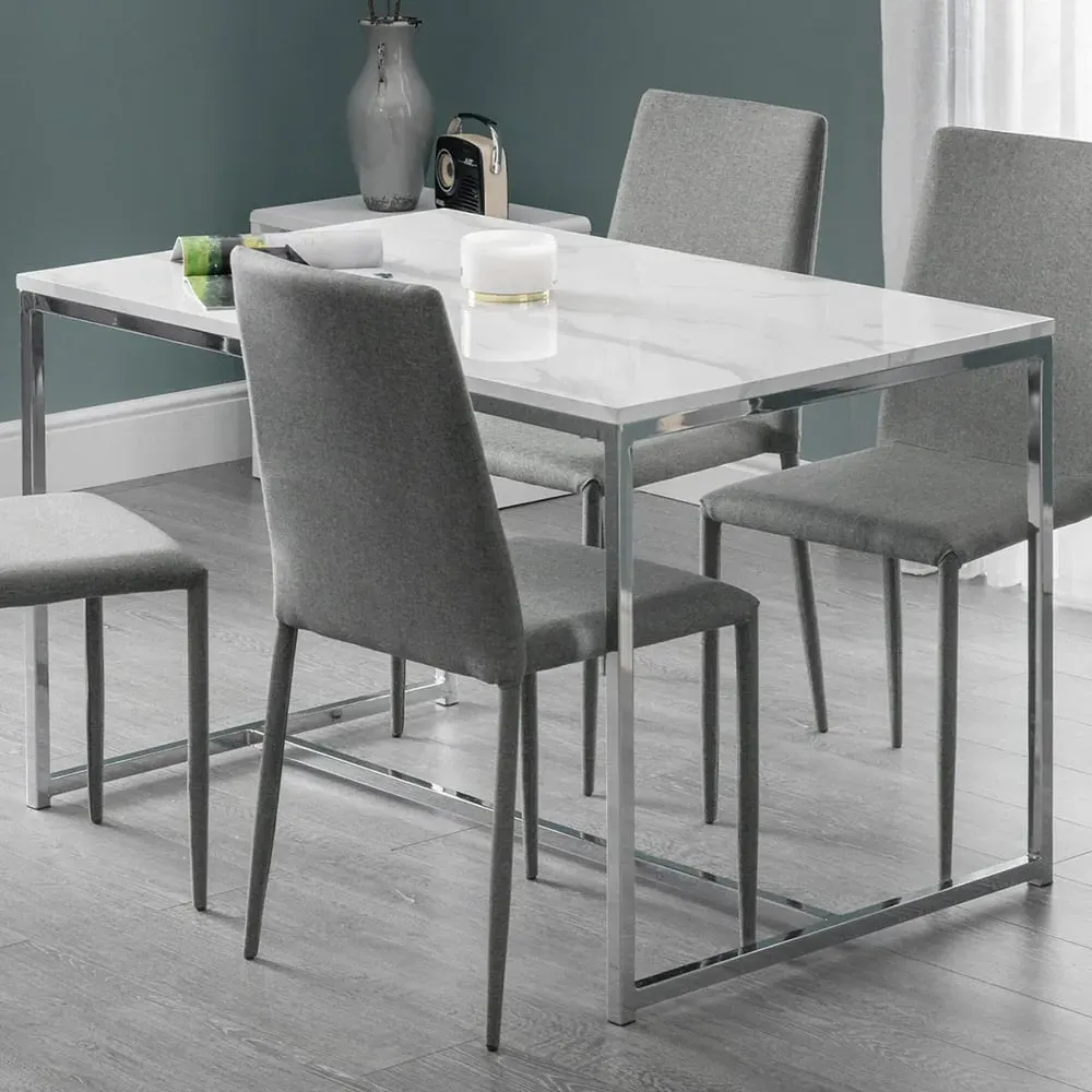Scala Chrome Dining Table - White, Marble