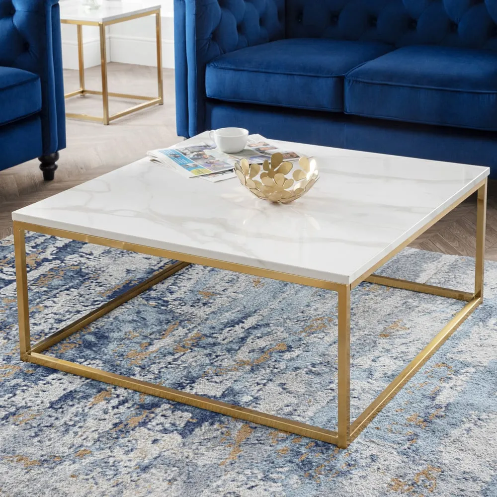 Scala Gold Coffee Table - White, Marble