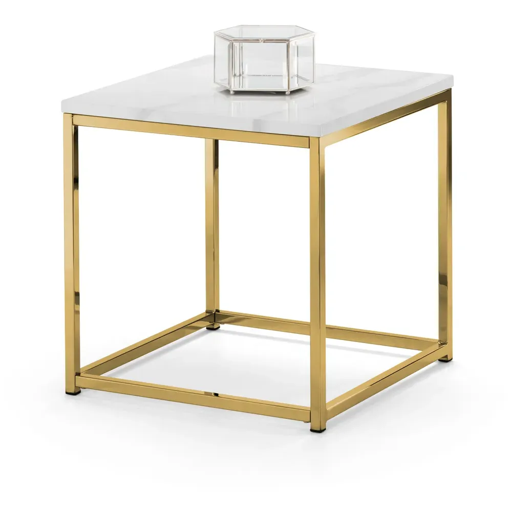 Scala Gold Lamp Table - White, Marble