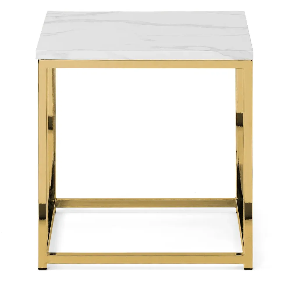 Scala Gold Lamp Table - White, Marble