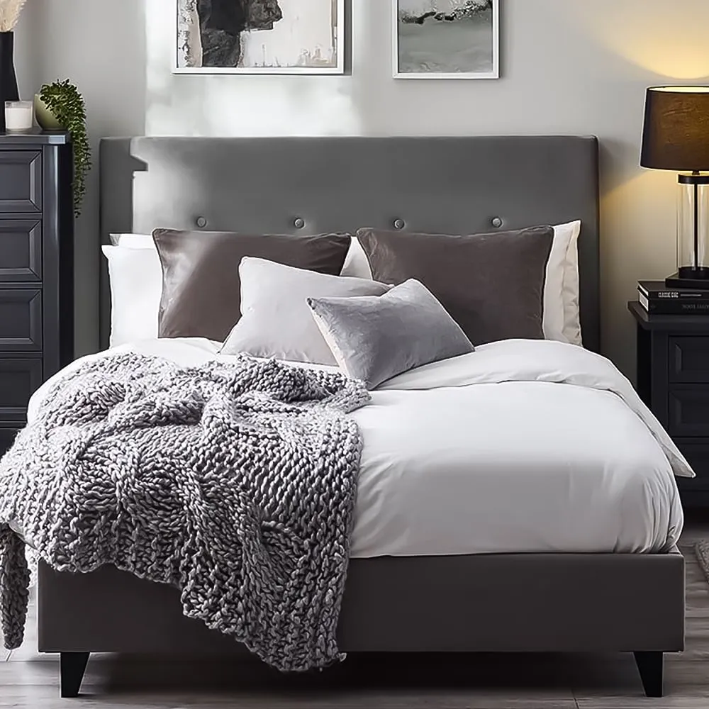 Shoreditch King Size Bed Frame - Grey, Velvet image