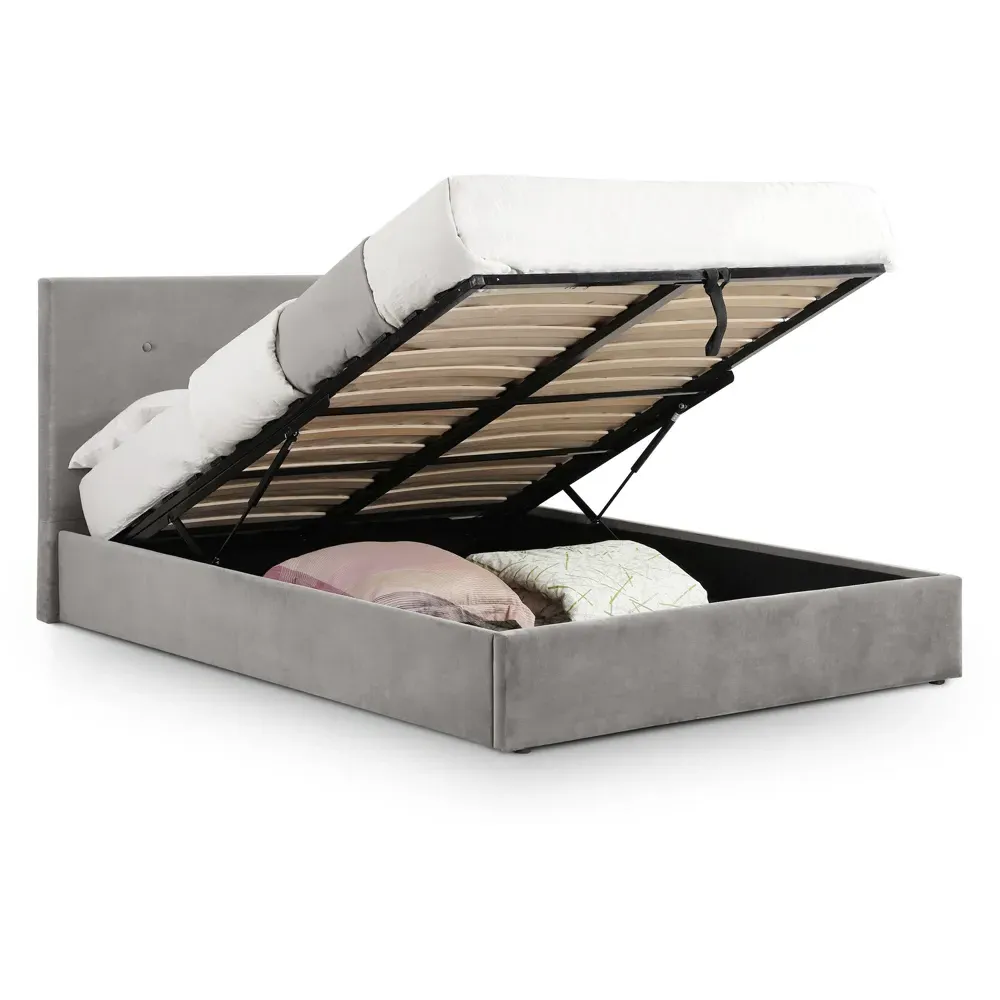 Shoreditch King Size Bed with Storage - Grey, Velvet